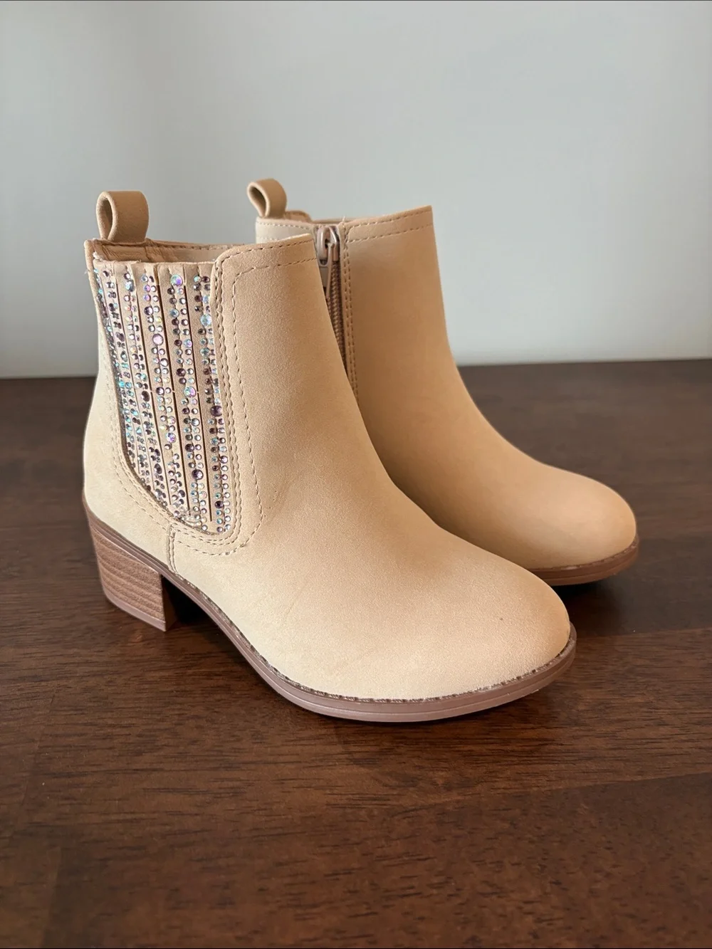 Girls MIA Tan Ankle Boots with Embellished Side Panel